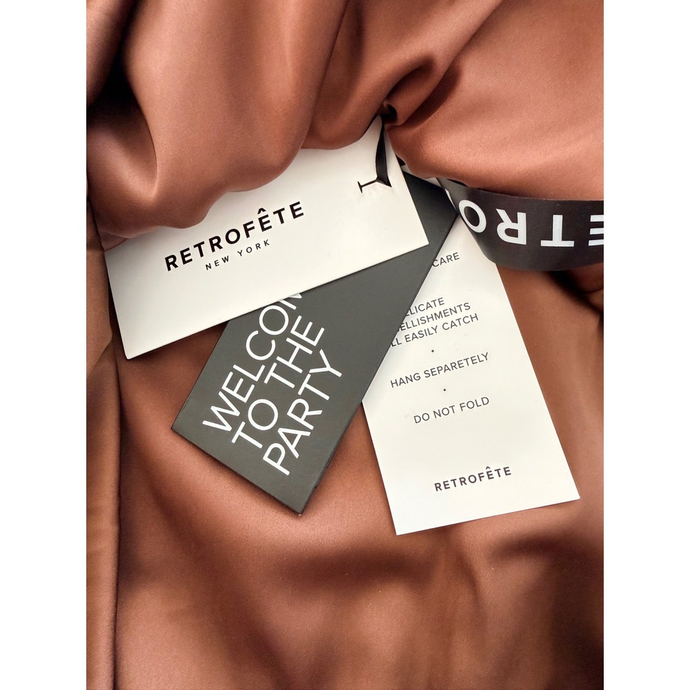 Retrofete Delfino Espresso Satin Crystal Studded Bubble Hem Mini Dress-NWT -S - Picture 14 of 15